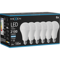 Mexen Nova 6x LED lemputė E27, A70, 20W, Šalta - 6500K, 2100 lm - L100-E27-2065-01x06