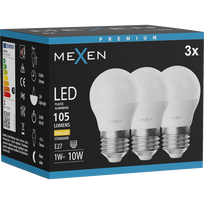 Mexen Nova 3x LED lemputė E27, G45, 1W, Šiltai balta - 3000K, 105 lm - L101-E27-0130-01x03