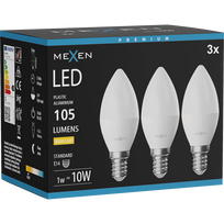 Mexen Nova 3x LED lemputė E14, C37, 1W, Šilta - 3000K, 105 lm - L102-E14-0130-01x03