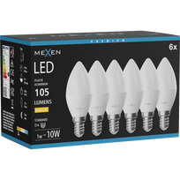 Mexen Nova 6x LED lemputė E14, C37, 1W, Šilta - 3000K, 105 lm - L102-E14-0130-01x06