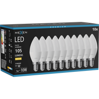 Mexen Nova 10x LED lemputė E14, C37, 1W, Šilta - 3000K, 105 lm - L102-E14-0130-01x10