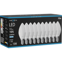 Mexen Nova 10x LED lemputė E14, C37, 1W, Šalta - 6500K, 105 lm - L102-E14-0165-01x10