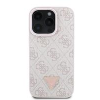 GUESS PU 4G Rhinestone Triangle Metal Logo Case for iPhone 16 Pro Max / Pink