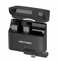 2 belaidžių "Vention" USB-C mikrofonų rinkinys su įkrovimo dėklu, juodas