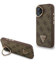 Rudas dėklas Apple iPhone 16 telefonui "Guess PU 4G Strass Triangle Logo Stand Camera Frame MagSafe Case"