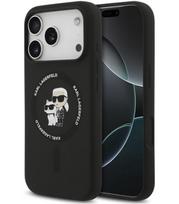 Juodas dėklas Apple iPhone 17 Pro telefonui "Karl Lagerfeld Liquid Silicone Karl and Choupette MagSafe Case"