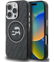 Juodas dėklas Apple iPhone 16 Pro telefonui "Karl Lagerfeld IML K&CH Heads Repeated Logo MagSafe Case"
