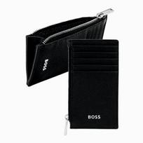 HUGO BOSS - Kortelių dėklas su užtrauktuku, klasikinis, grūdėtas, juodas