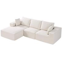 Modulinis kampinis sofa su gultu ir pagalve smėlio spalvos