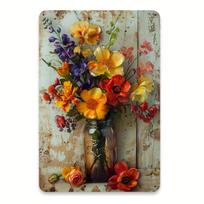 Kambario dekoras Puokštė nostalgiškų gėlių stiklainiuose ir metalinės plokštelės, Rustic sienos menas Geležiniai plakatai, Kūrybingi namai ir Ga 20x30cm（7.8x11.8inch） black