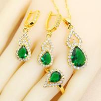 Classic Gold Plated Jewelry Sets Water Drop Crystal Earrings Necklace Pendant Open Ring Bracelet  Jewellry For Women Party Gift