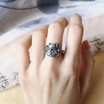 Exquisite Light Luxury Cute Cat Rings For Women Vintage Fashion Flower Copper Coin Design Ring Banquet Jewelry Gift resizable