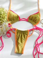 Rinabe Bandage Swimwear Swimsuit Women Triangle Bikinis Micro Thongs Bathing Suits Sexy Biquini Brazilian Beachwear S žalia