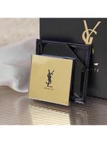 YSL nešiojamas auksinis vienpusis makiažo veidrodis, su juodu blizgiu odiniu dėklu, Dovana mergaitėms ir moterims. auksas