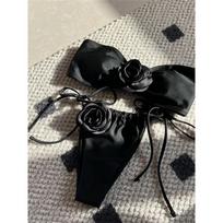 14 spalvų 3D gėlės Bandeau aukšto kirpimo Bikini moteriškas maudymosi kostiumas Moteriški maudymosi kostiumai Dviejų dalių Bikini komplektas Maudymosi kostiumas K5265 S juoda