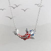 Carp Necklace For Women Vintage Enamel Crafted Clavicle Chain Exquisite Chinese Style Red Fish Pendant Jewelry 45cm