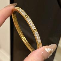 Classic Light Luxury Retro Half Circle Full Diamond Copper Coin Design Bracelet Exquisite Charm Bangles Jewelry