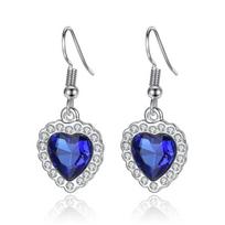 New Titanic Blue Red Necklace+Earrings Ocean Heart  Love Eternal Shining High End Jewelry Bridal Wedding  Set