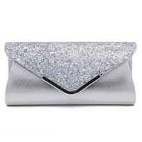 Women's Retro Leather Evening Clutch with Removable Chains Strap Party Dinner Sequined Bag KTB 25*12*5cm sidabras