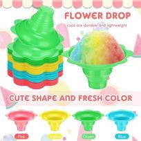 A72U 600 Pieces 4 Oz Colorful Shaved Ice Cups Flower Shaped Snow Cone Cups Leak Proof Plastic Snack Ice Cream Bowls