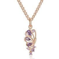 Shiny Purple Natural Zircon Butterfly Pendant Necklace For Women Trend  Rose Gold Color Daily Party Fine Jewelry beige
