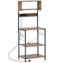 HOMCOM virtuvinė pastatoma lentyna su 5 S formos kabliukais, 5 lentynomis, elektros lizdu, pagaminta iš plieno, rustiška ruda, 60 x 42 x 153 cm