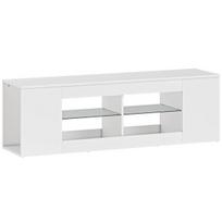 140 cm TV staliukas, TV komoda, 6 skyriai, 2 stiklinės lentynos, medžio drožlių plokštė, balta