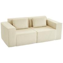 3 vietų sofa, minkšta putplasčio struktūra, plačios porankiai, 2 pagalvėlės, kordo gobelenas, smėlio spalvos
