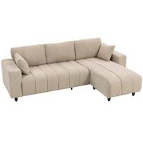 HOMCOM L formos kampinė sofa su lanksčia atrama kojoms, 3 vietų sofa su 2 pagalvėmis, metalinis rėmas, svetainei, smėlio spalvos