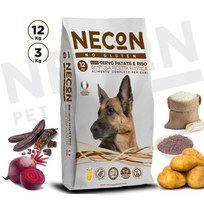 Necon No Gluten Dog Testy With deer sausas pašaras šunims be gliuteno su elniena, bulvėmis ir ryžiais - 12 kg