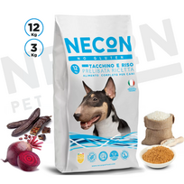 Necon No Gluten Dog Turkey and Rice sausas pašaras šunims be gliuteno su kalakutiena ir ryžiais - 12 kg