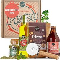 "Gepp's Feinkost DIY Pizza" kalėdinis dovanų rinkinys, traški ir skani pica, kurią galima pasigaminti patiems, neapolietiško stiliaus picos tešla, cukrus iš datulių pomidorų, picos aliejus, picos pjaustyklė ir picos prieskoniai
