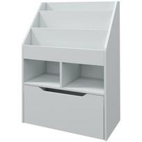 HOMCOM vaikiška knygų lentyna su stalčiumi, 3 atviromis ir 2 uždaromis lentynomis, daiktadėžė vaikų kambariui, žaidimų kambariui, pilka, 60 x 29,9 x 90 cm, Pilka