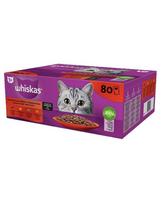 WHISKAS Adult 80x85g "Classic Meals" drėgnas visavertis pašaras suaugusioms katėms su jautiena, vištiena, ėriena, paukštiena