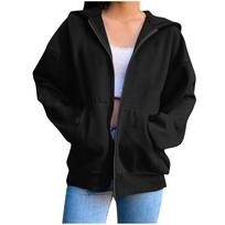 Women's Zip Hoodie Long Sleeve Oversized Sweatshirt Fleece Jacket Pocket Sweatshirt Jacket XXL juoda