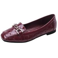 Mary Jane Shoes: Square Toe, Comfortable Flats, Plus Size, Soft Leather, Patent Buckle, Embroidered, 33-Yard, Soft Sole. 7.5 tamsiai raudona spalva