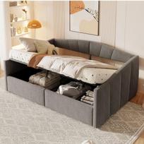 Minkšta sofa-lova su patalynės dėže ir porankiais, 140×200 cm