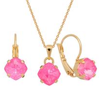 Papuošalų rinkinys moterims DiamondSky "Magical Square (Electric Pink Ignite)" su Swarovski kristalais