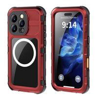 12 pėdų karinis smūgiams atsparus vandeniui dėklas iPhone 14 15 16 Pro Max su įmontuotu ekrano ir fotoaparato objektyvo apsaugos stiklu IP68 vandeniui atsparus For iPhone 16 Pro Max raudona