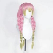Mitsuri Kanroji Cosplay perukas Kimetsu No Yaiba Ilgas Rožinis Žalias Karščiui Atsparus Plaukas Autentiški Cosplay Perukai + Peruko Kepuraitė One Size smėlis