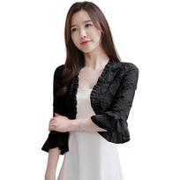 Women Sunscreen Coat Lace See-through Hollow Out Flower Embroidery Shirring Anti-UV Short Three Quarter Sleeve Lady L balta