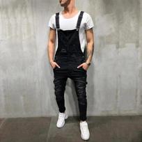 Vyriški stilingi ploni dviratiški džinsai su antkrūtiniu Kombinezonai Kombinezonai Džinsai Vyriški gatvės drabužiai Laisvalaikio tempimo plėšyti Dungarees Vyriški džinsai su dirželiu XXXL juoda