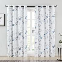 Gaivios gėlių rašto užuolaidos mėlynos rudos gėlių 2 vnt. svetainei miegamajam virtuvei balkonui užtemdančios dekoracijos 50W130H(CM)X2PCS&Grommet Top