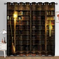 3D Skaitmeniniu būdu Spausdinamos Vintažinės Knygų lentynos Užuolaidos Svetainei Miegamajam Retro Bibliotekos Langų Užuolaidos Namų Dekoras Individualus W50xH130(CM)x2PCS-Rod pocket brown