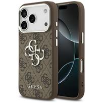 GUESS dėklas IPHONE 17 Pro GUHCP17LP4G4SMCW (4G PU odos dėklas su dideliu 4G ir klasikiniu logotipu bei sidabriniu metaliniu kamerų rėmu) rudas