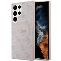 Guess 4G kolekcija Odinė Metalinė Logo MagSafe dėklas Samsung Galaxy S24 Ultra - Rožinė