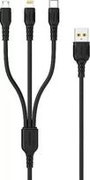 USB cable Denmen USB-A - USB-C + microUSB + Lightning 1 m Black (29360)