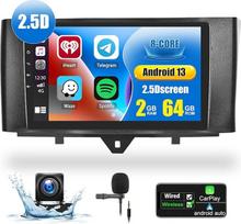 CAMECHO 8 branduolių 2+64G Android 13 automobilinis radijas Mercedes-Benz Smart Fortwo 2011-2015 Dvigubas DIN 9 colių ekranas Carplay Android automobilinis radijas su galinio vaizdo kamera, BLuetooth navigacija WiFi Mirror Link