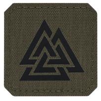 Antsiuvis su Valknut simboliu, M-Tac, su „Velcro“ lipduku tvirtinimui, žalios ir juodos spalvos, 4,5×4,5 cm