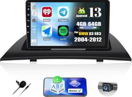 [4G + 64G] "Android 13" automobilinis radijas BMW X3 E83 (2004-2012) su "Carplay" "Android" automobiliu, 9 colių jutiklinio ekrano radijas su AI DSP "Bluetooth" EQ GPS "WiFi" FM / RDS MirrorLink padalintas ekranas + atbulinės eigos kamera ir mikrofonas